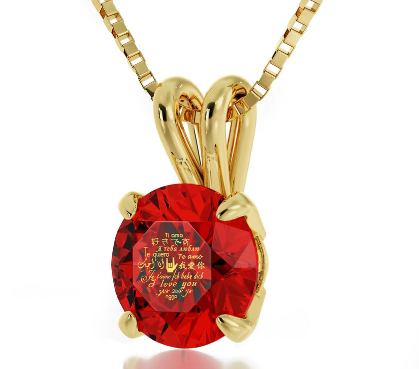 Gold Plated Silver I Love You Necklace Solitaire Pendant 12 Languages 24k Gold Inscribed