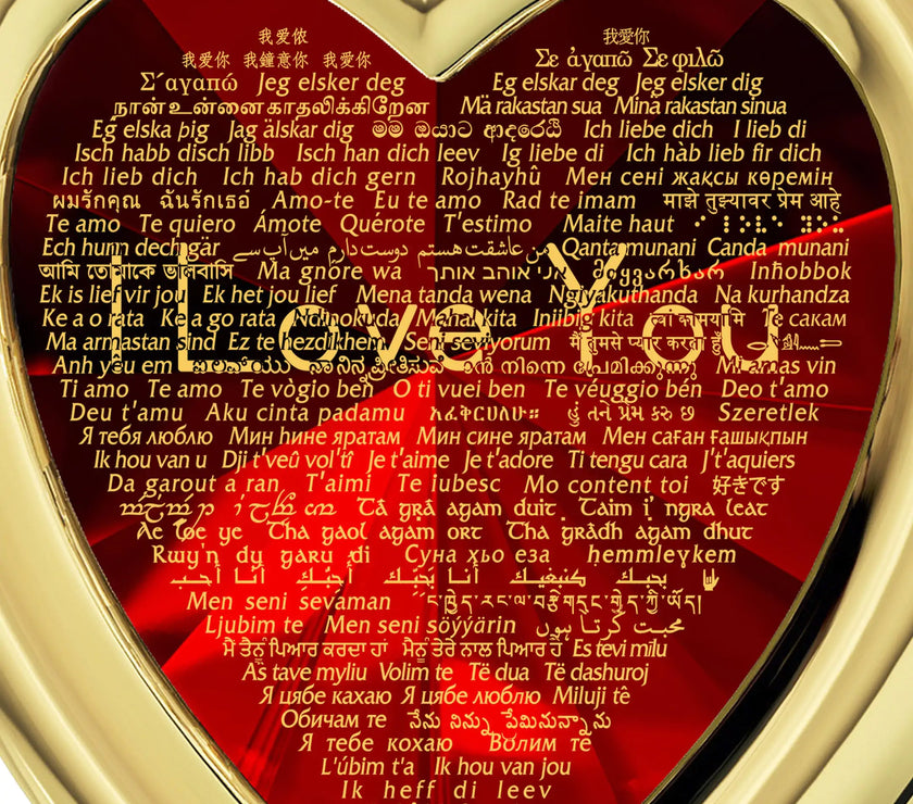 Gold Plated Silver Heart Pendant I Love You Necklace 120 Languages 24k Gold Inscribed