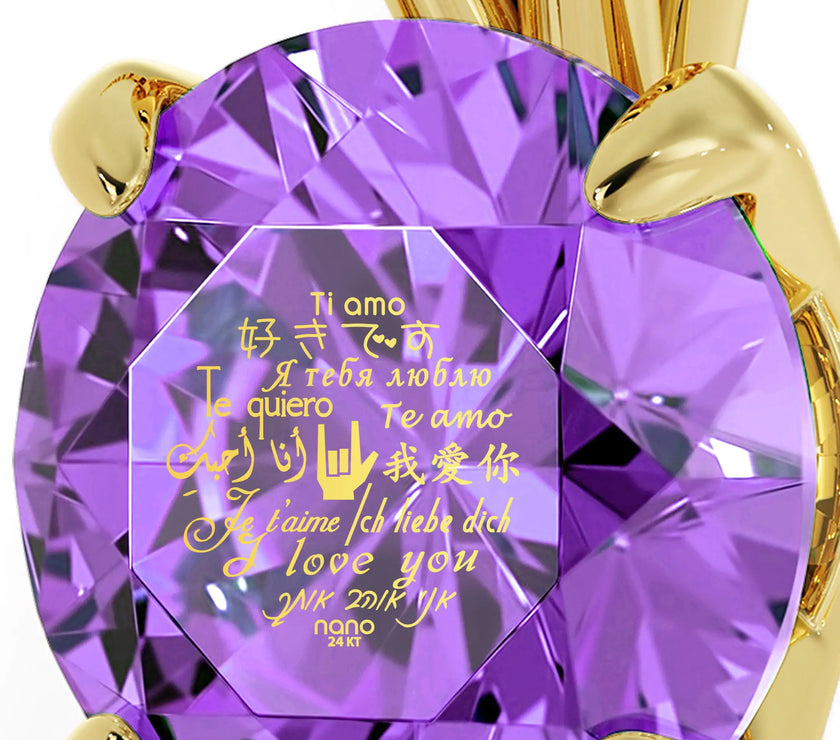 Gold Plated Silver I Love You Necklace Solitaire Pendant 12 Languages 24k Gold Inscribed