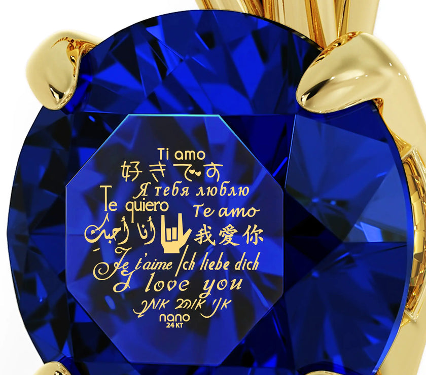 Gold Plated Silver I Love You Necklace Solitaire Pendant 12 Languages 24k Gold Inscribed