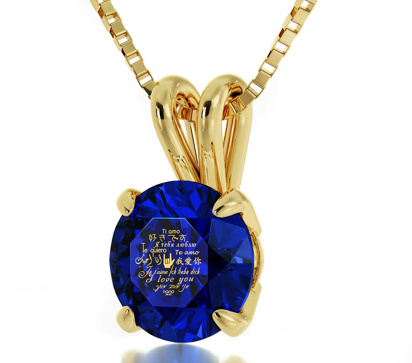 Gold Plated Silver I Love You Necklace Solitaire Pendant 12 Languages 24k Gold Inscribed