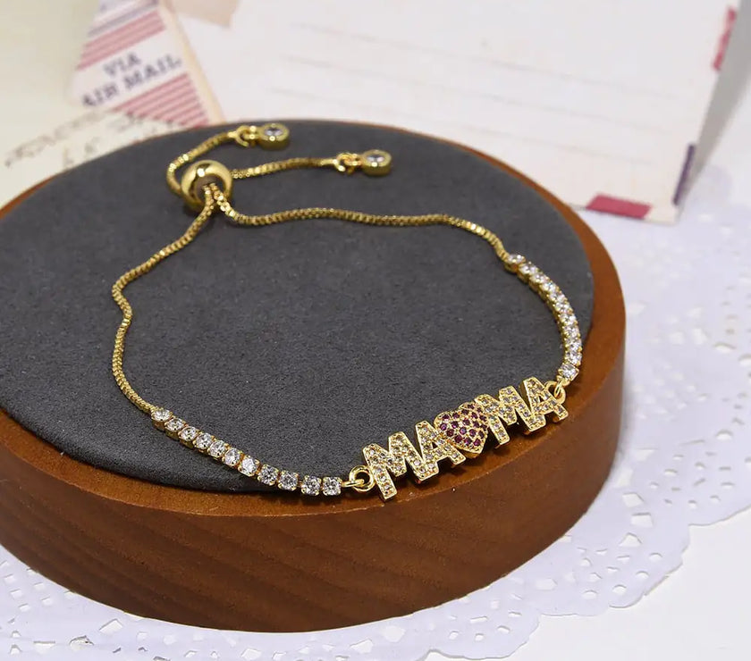 Gold Heart Push-Pull Bracelet with Color Zirconium for Women