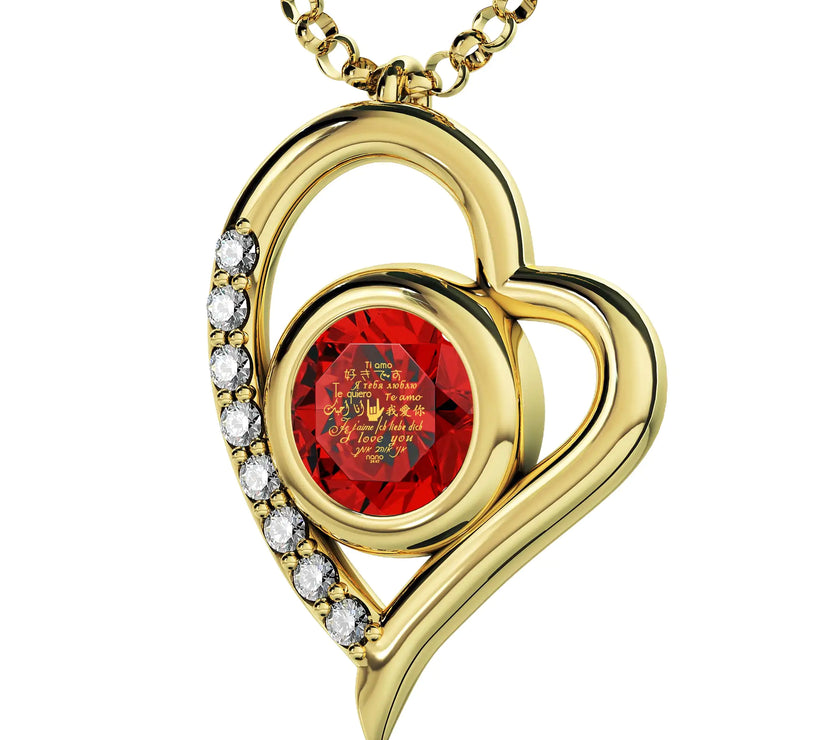 Gold Plated Silver I Love You Necklace Heart Pendant 12 Languages 24k Gold Inscribed